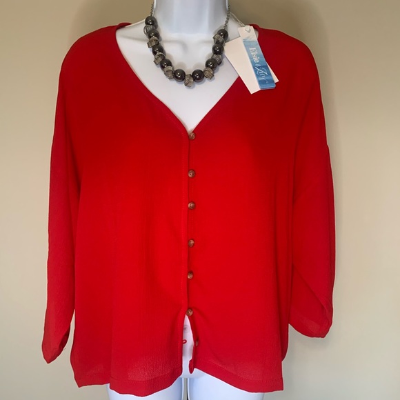 NWT Red Button Down Top and Necklace combo - Picture 3 of 11
